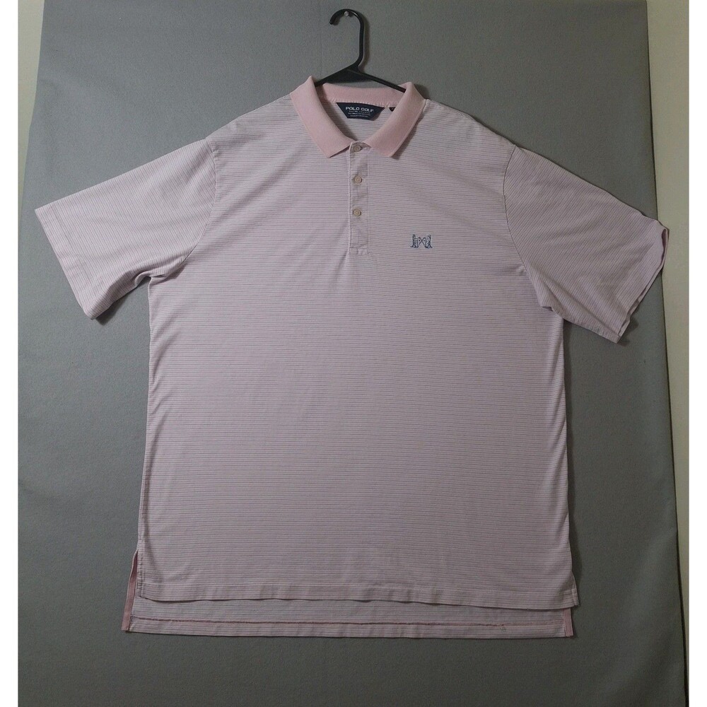 Polo Golf  Ralph Lauren Shirt Mens XXL Pink Stripped Pima Cotton Tennis Tail